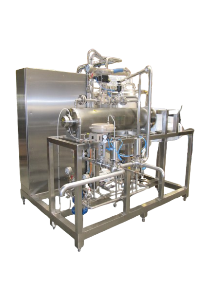 Stainless steel VomaRC scraped surface heat exchanger by Vomatec, photographed during assembly in the workshop.