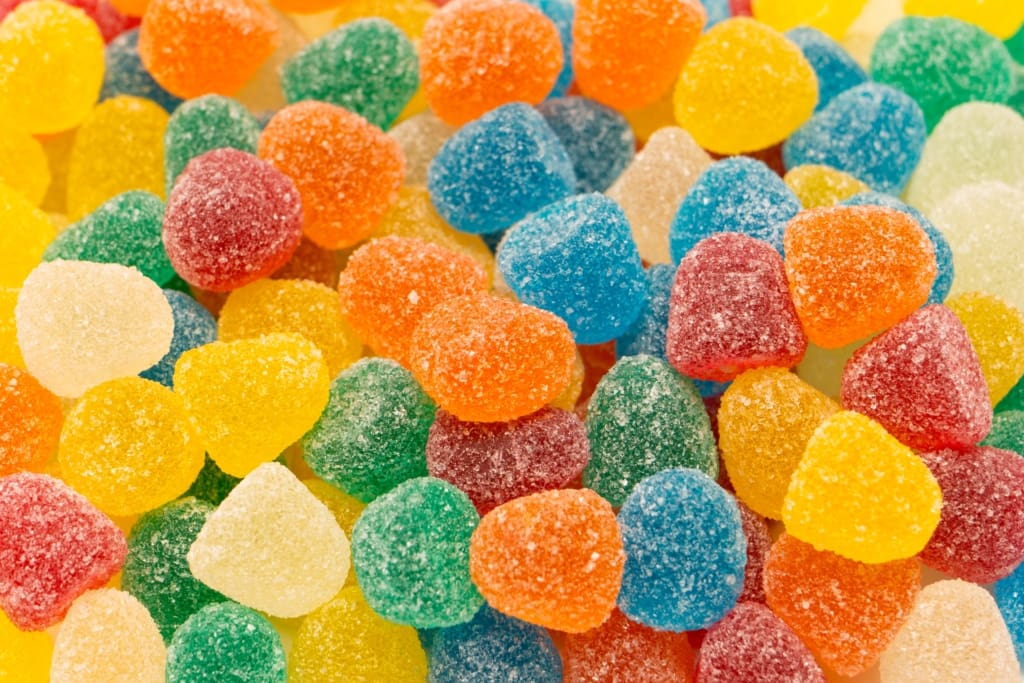Colorful sugar-coated jelly candies produced on a pilot-scale coating system
